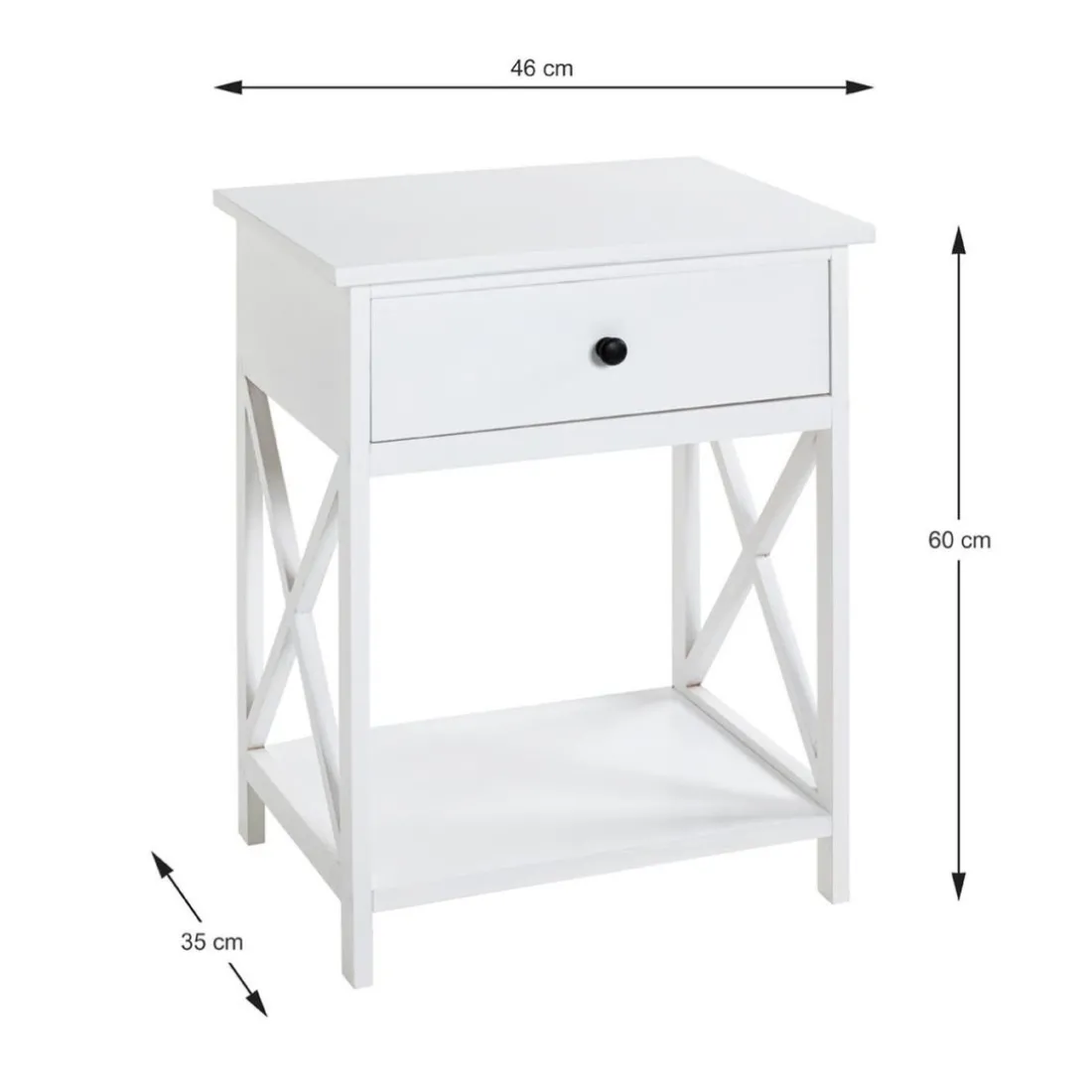 table d'appoint en MDF laqué blanc, avec 1 tiroir