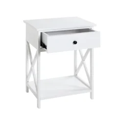 table d'appoint en MDF laqué blanc, avec 1 tiroir