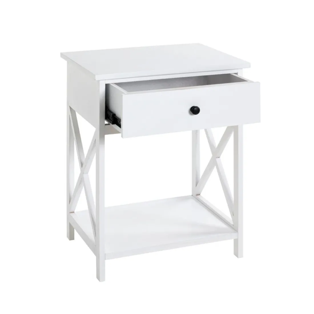 table d'appoint en MDF laqué blanc, avec 1 tiroir