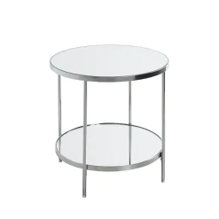 Table d'appoint en métal chromé et étagères en verre
