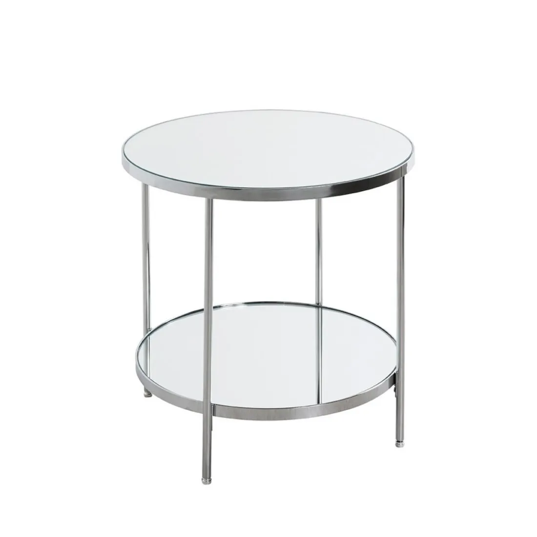 Table d'appoint en métal chromé et étagères en verre