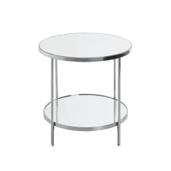 Table d'appoint en métal chromé et étagères en verre