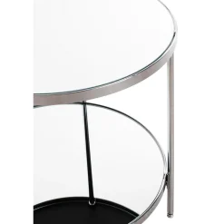 Table d'appoint en métal chromé et étagères en verre