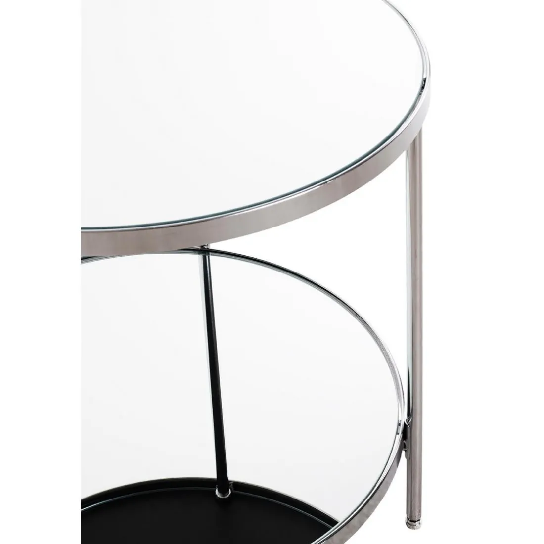Table d'appoint en métal chromé et étagères en verre