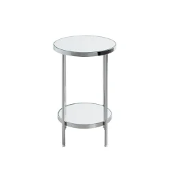 Table d'appoint en métal chromé et étagères en verre miroir