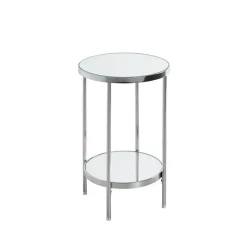 Table d'appoint en métal chromé et étagères en verre miroir
