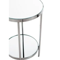 Table d'appoint en métal chromé et étagères en verre miroir