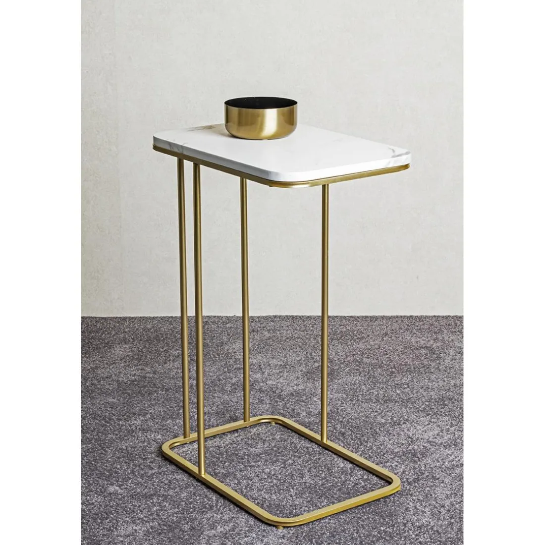 Table d'appoint en métal doré et plateau décor marbre