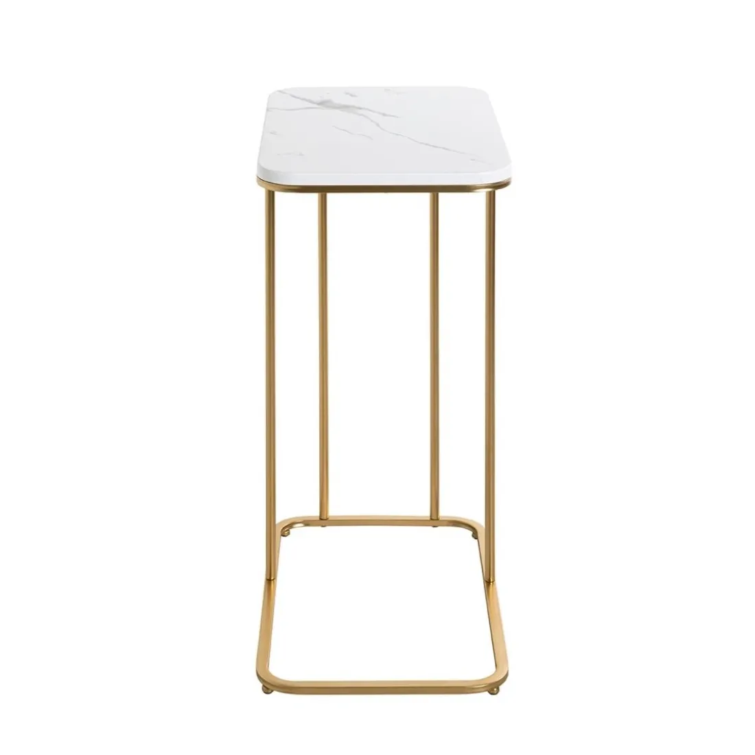 Table d'appoint en métal doré et plateau décor marbre