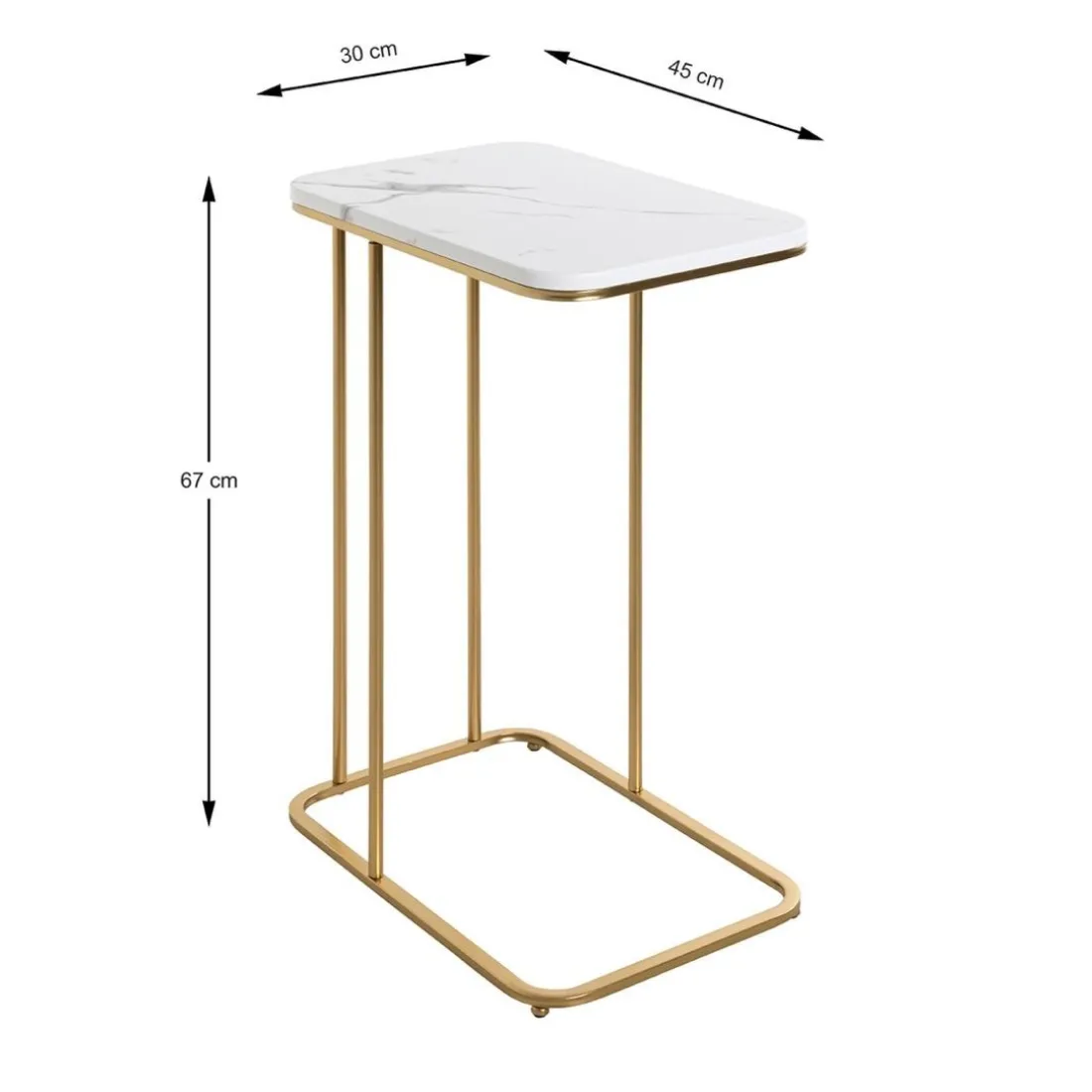 Table d'appoint en métal doré et plateau décor marbre