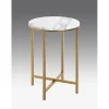 Table d'appoint en métal doré avec plateau décor marbre