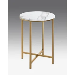 Table d'appoint en métal doré avec plateau décor marbre