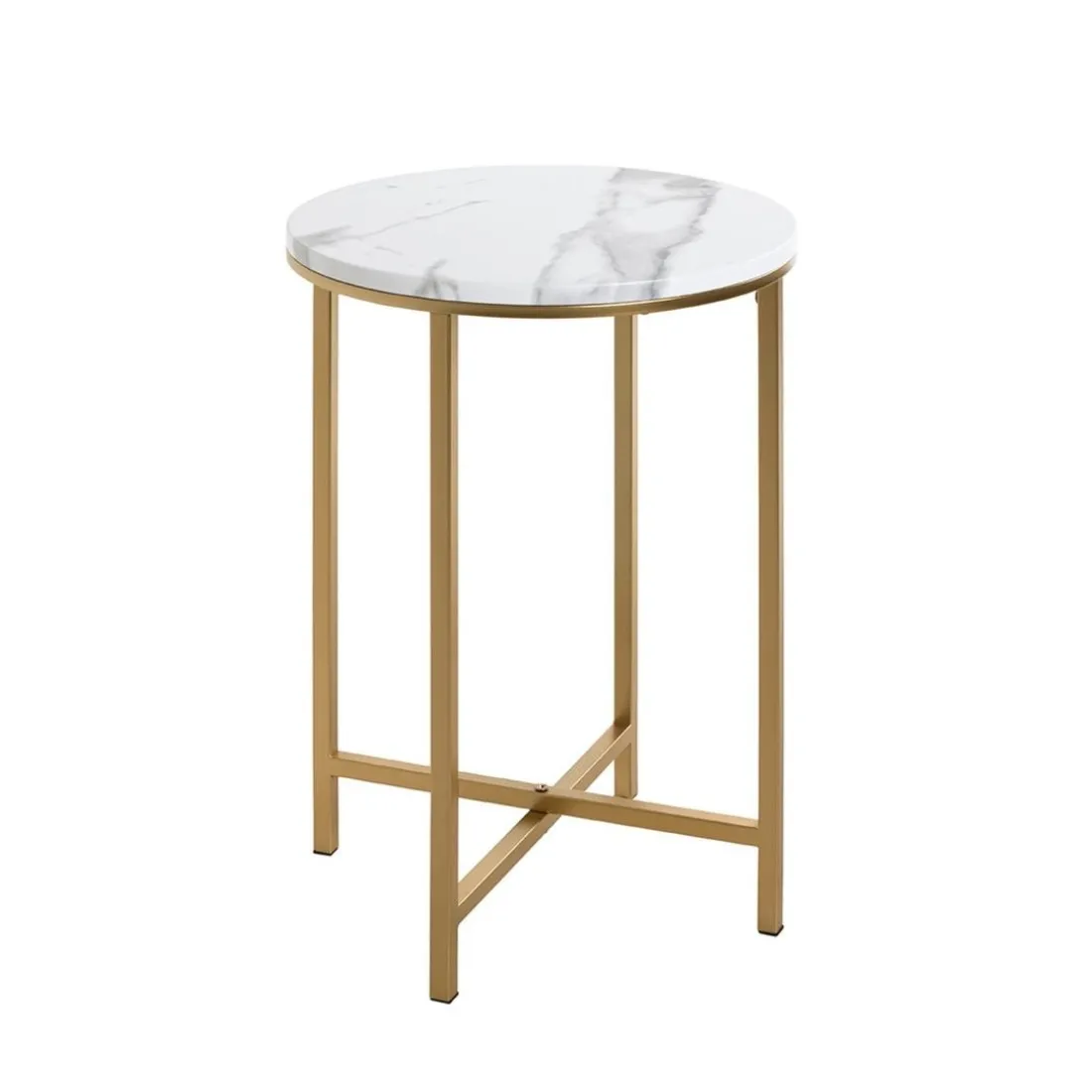 Table d'appoint en métal doré avec plateau décor marbre