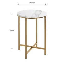 Table d'appoint en métal doré avec plateau décor marbre