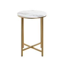 Table d'appoint en métal doré avec plateau décor marbre