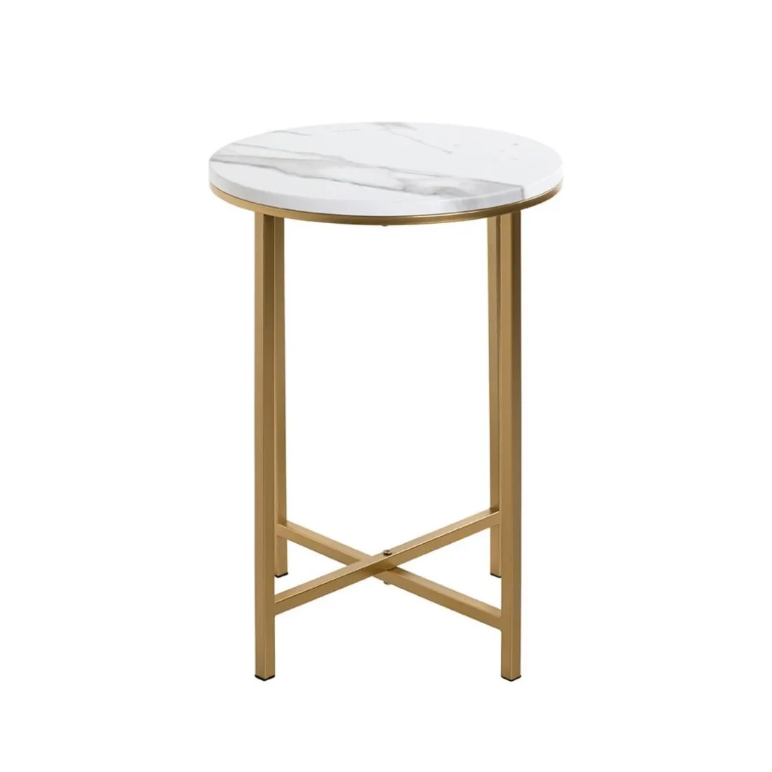 Table d'appoint en métal doré avec plateau décor marbre