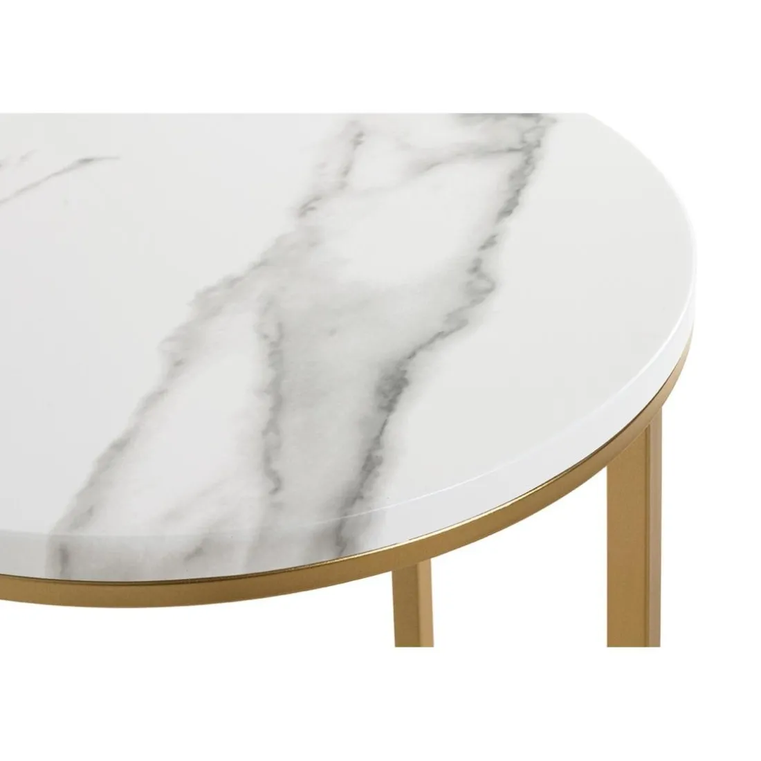 Table d'appoint en métal doré avec plateau décor marbre