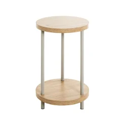 Table d'appoint en métal gris étagères décor chêne