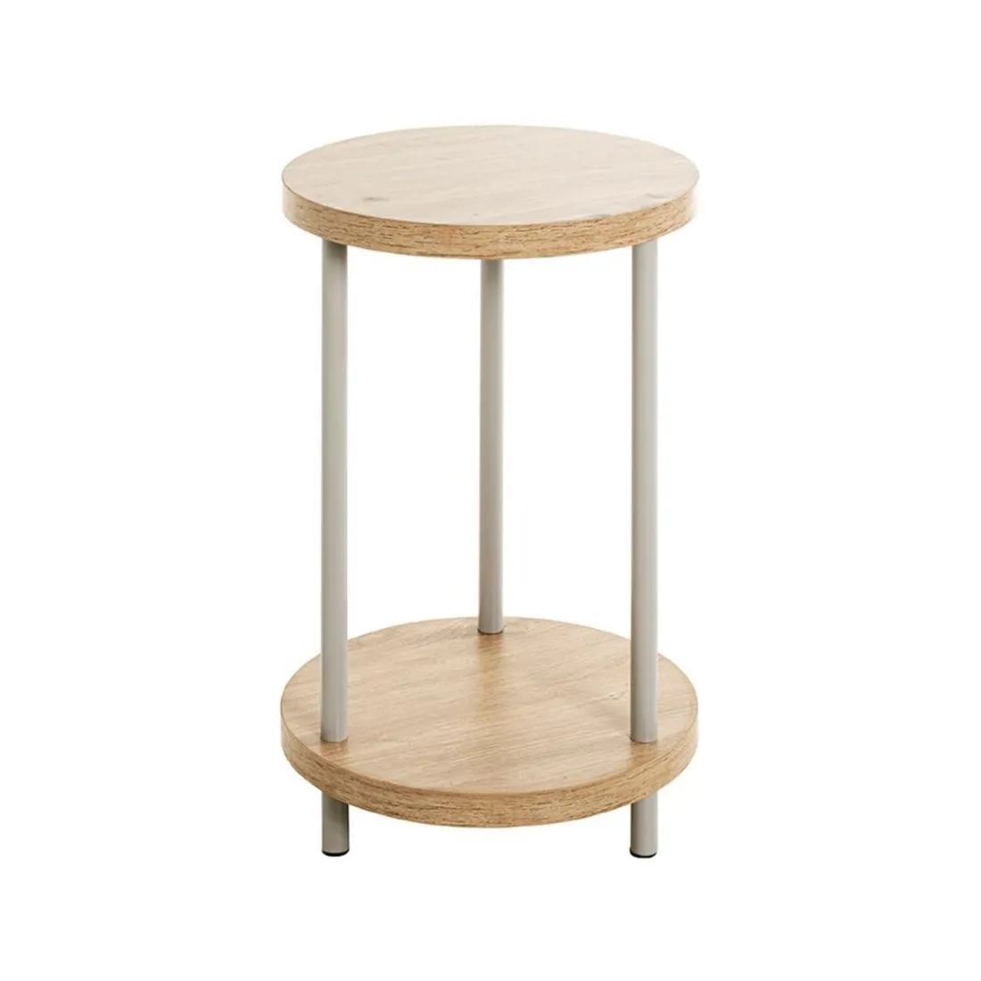 Table d'appoint en métal gris étagères décor chêne