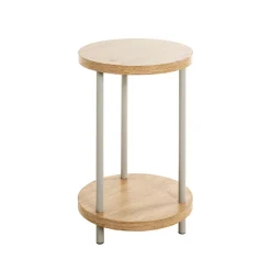 Table d'appoint en métal gris étagères décor chêne