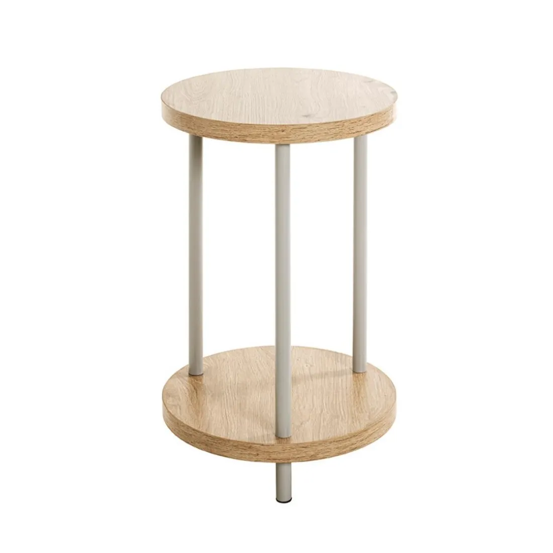 Table d'appoint en métal gris étagères décor chêne