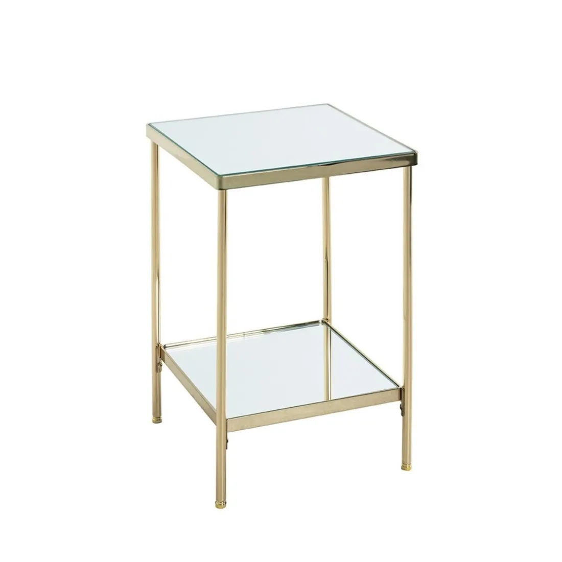 Table d'appoint en métal laitonné et étagères en verre
