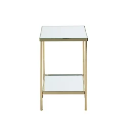 Table d'appoint en métal laitonné et étagères en verre