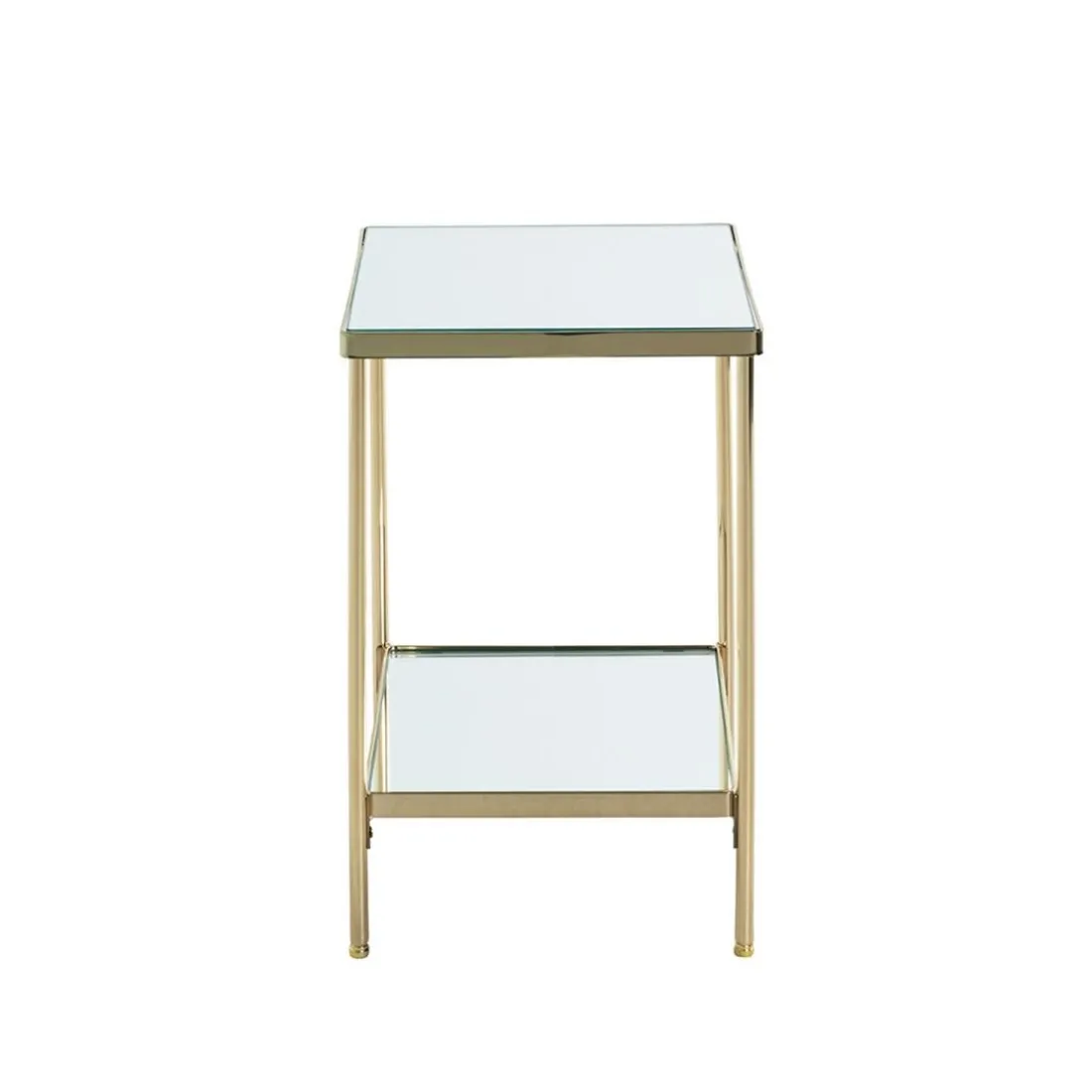 Table d'appoint en métal laitonné et étagères en verre