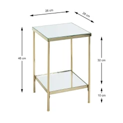 Table d'appoint en métal laitonné et étagères en verre