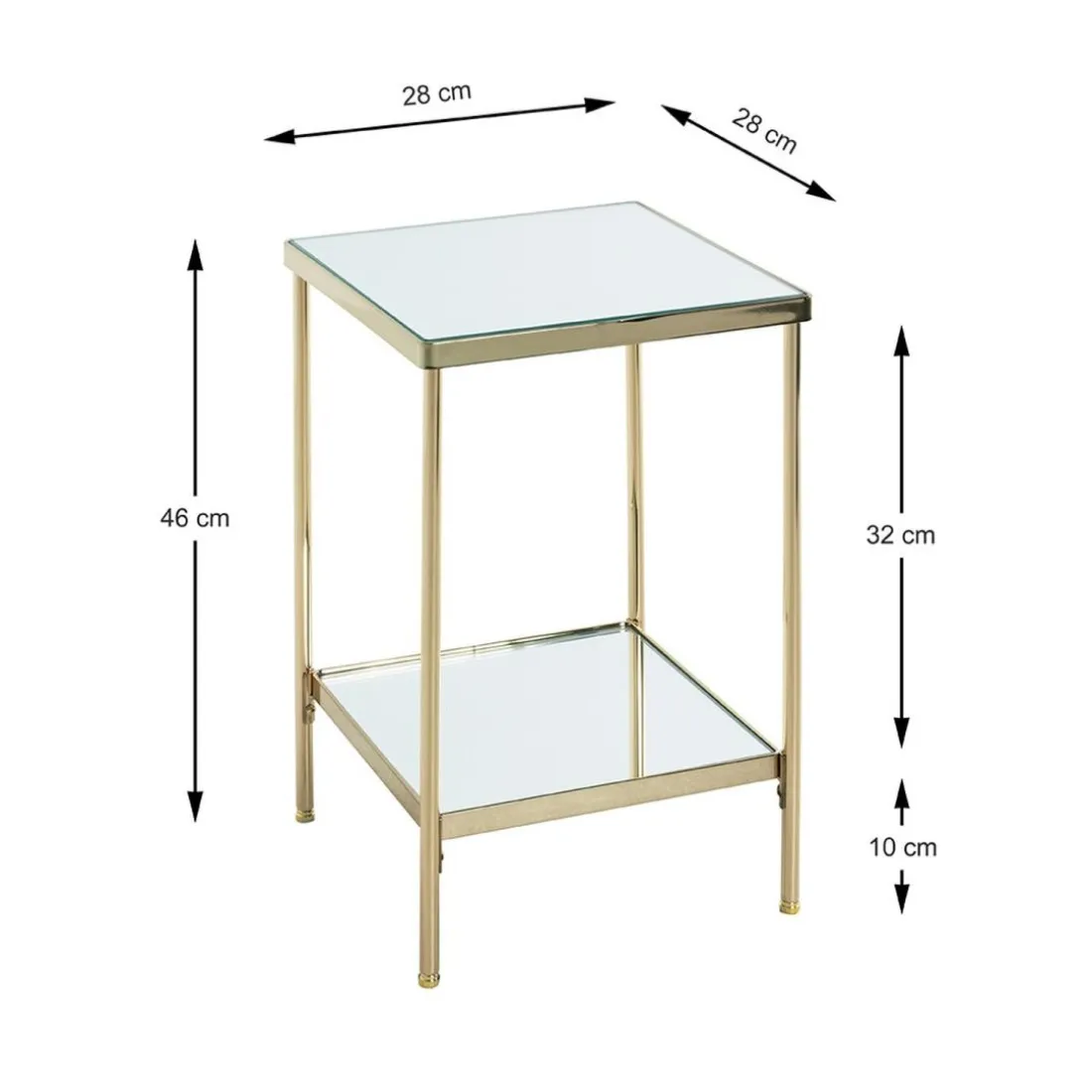 Table d'appoint en métal laitonné et étagères en verre
