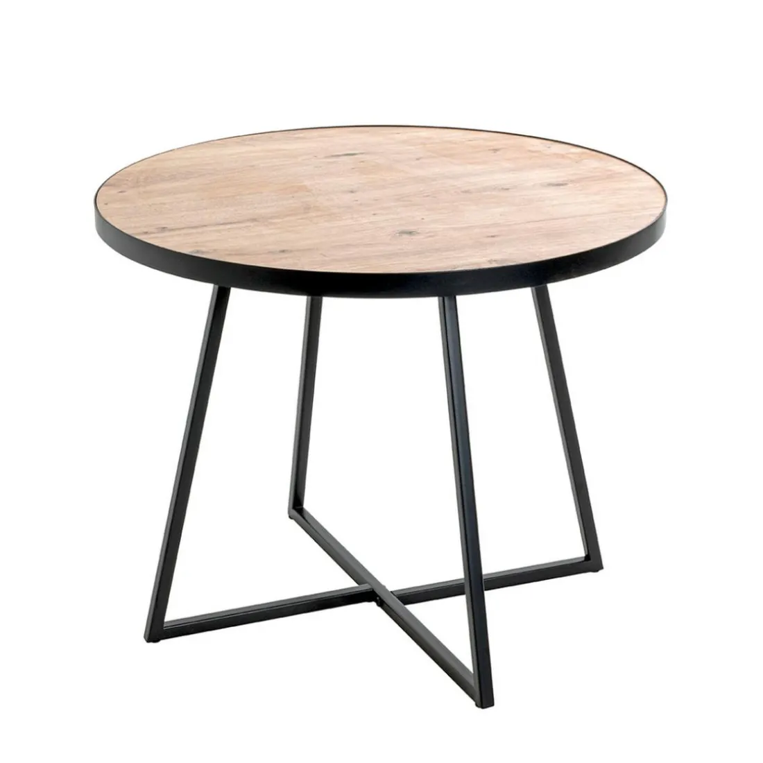 table d'appoint en métal laqué noir plateau décor chêne