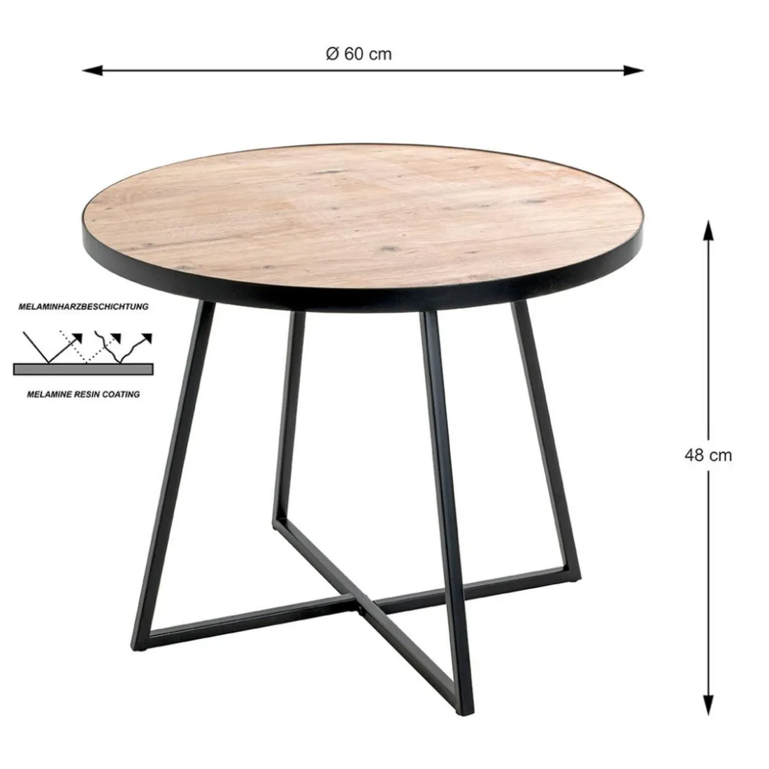 table d'appoint en métal laqué noir plateau décor chêne