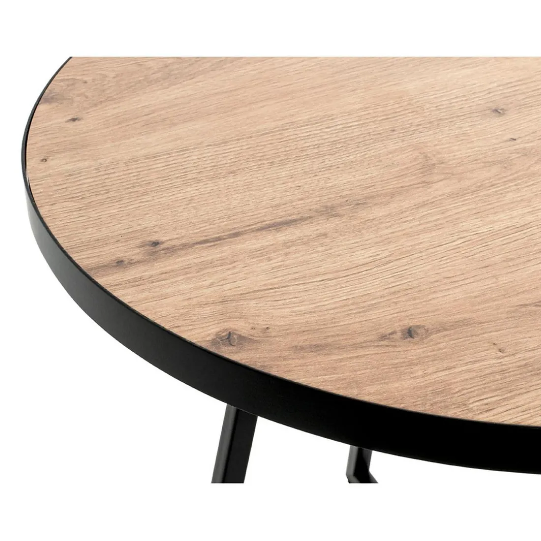 table d'appoint en métal laqué noir plateau décor chêne