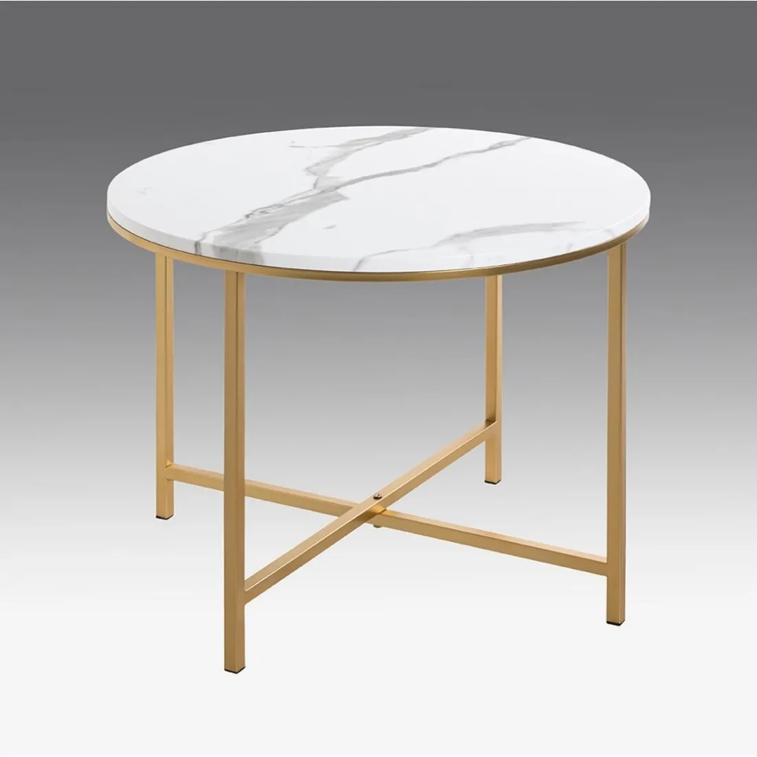 Table d'appoint en métal laqué doré plateau décor marbre