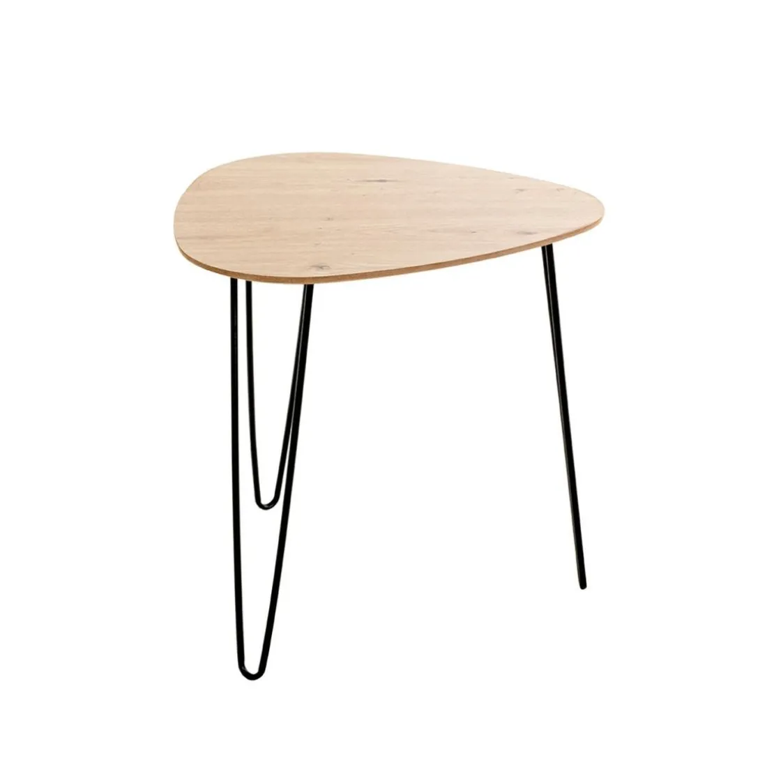 Table d'appoint en métal laqué noir et plateau décor chêne