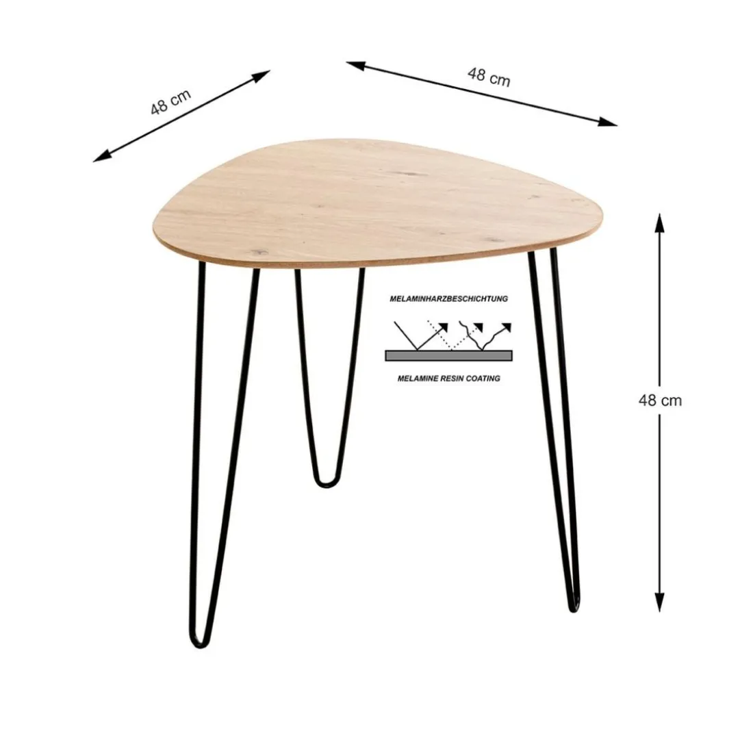 Table d'appoint en métal laqué noir et plateau décor chêne