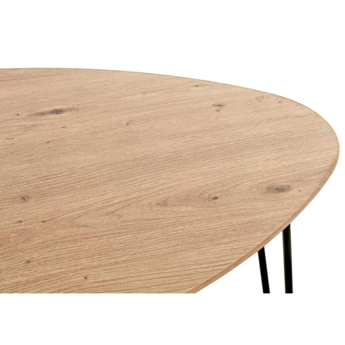 Table d'appoint en métal laqué noir et plateau décor chêne