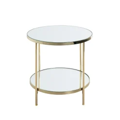 Table d'appoint en métal laitonné et étagères en verre miroir