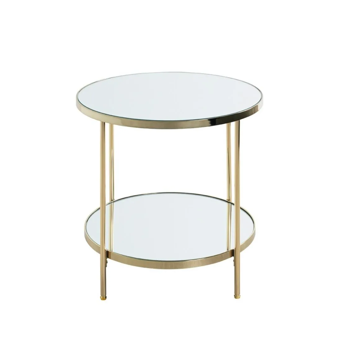 Table d'appoint en métal laitonné et étagères en verre miroir