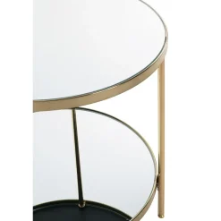 Table d'appoint en métal laitonné et étagères en verre miroir