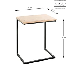 Table d'appoint en métal noir et plateau décor chêne