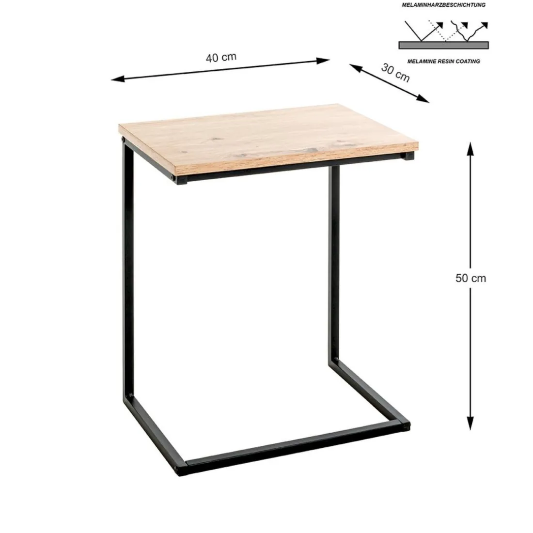 Table d'appoint en métal noir et plateau décor chêne