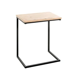 Table d'appoint en métal noir et plateau décor chêne