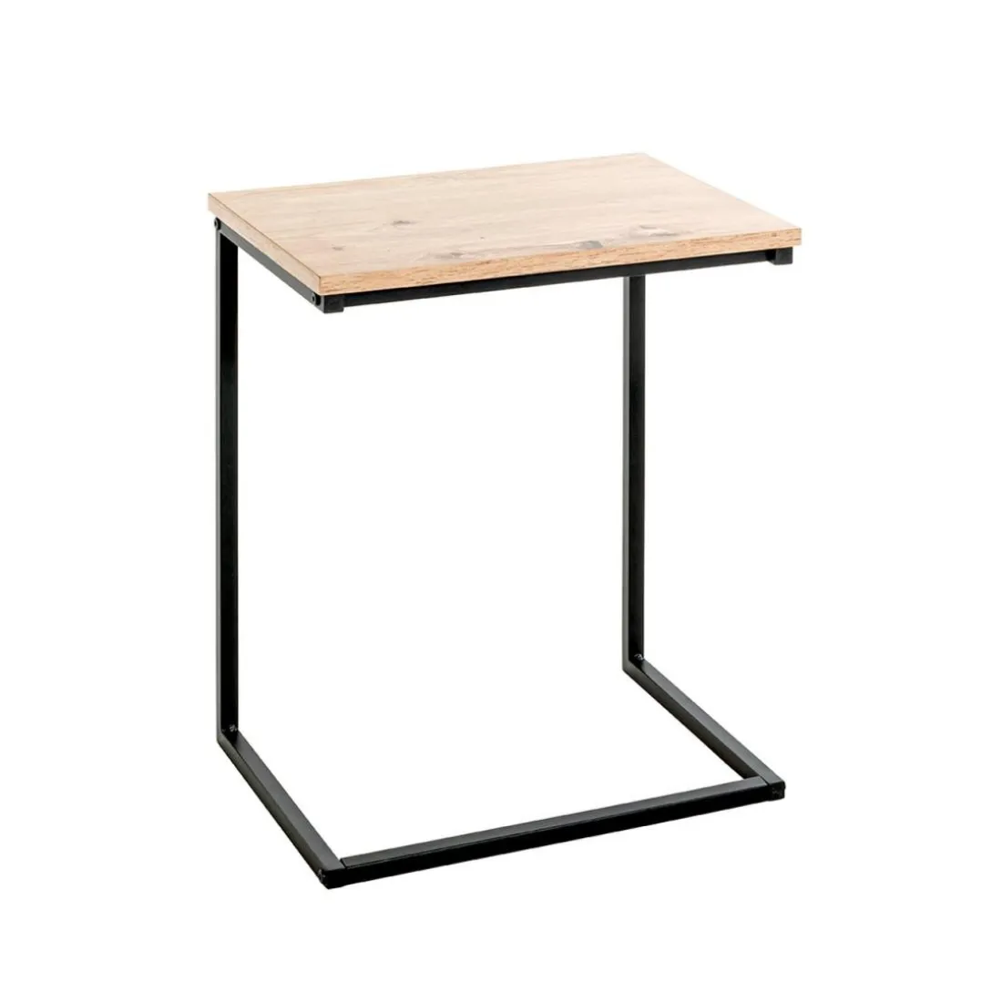 Table d'appoint en métal noir et plateau décor chêne
