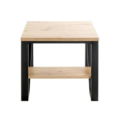 Table d'appoint en métal noir et plateaux décor chêne