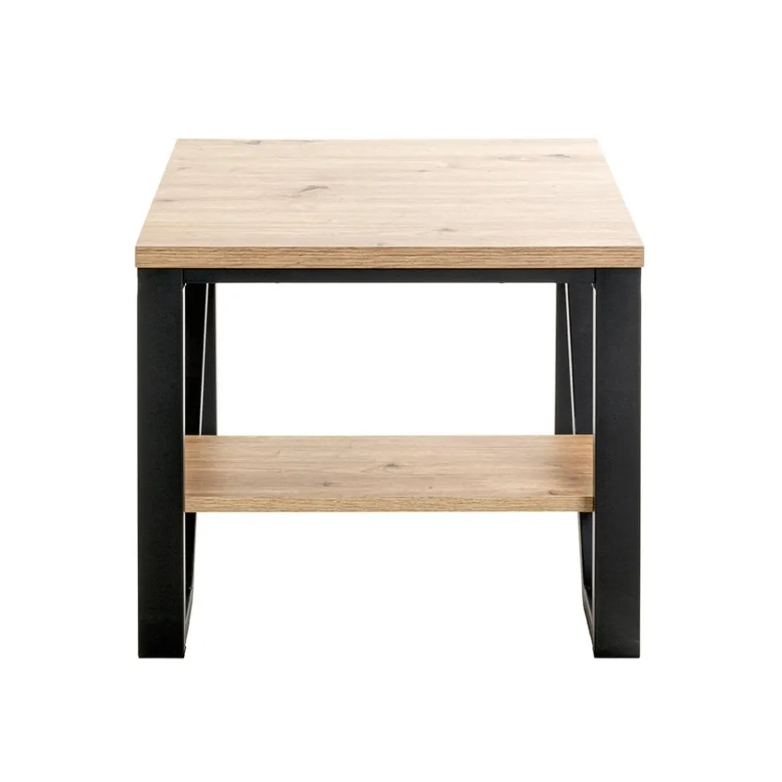 Table d'appoint en métal noir et plateaux décor chêne