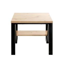Table d'appoint en métal noir et plateaux décor chêne