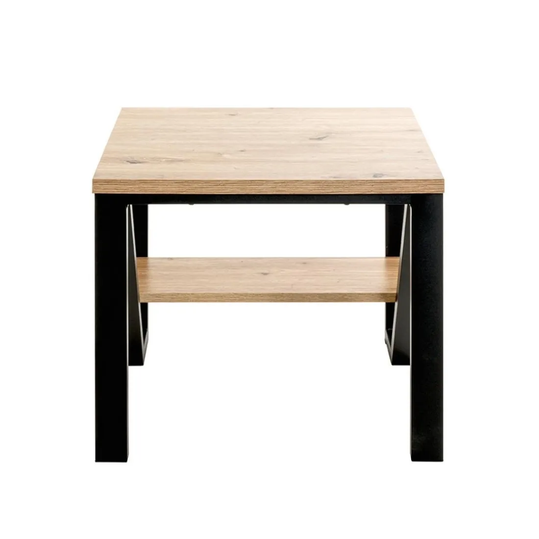 Table d'appoint en métal noir et plateaux décor chêne
