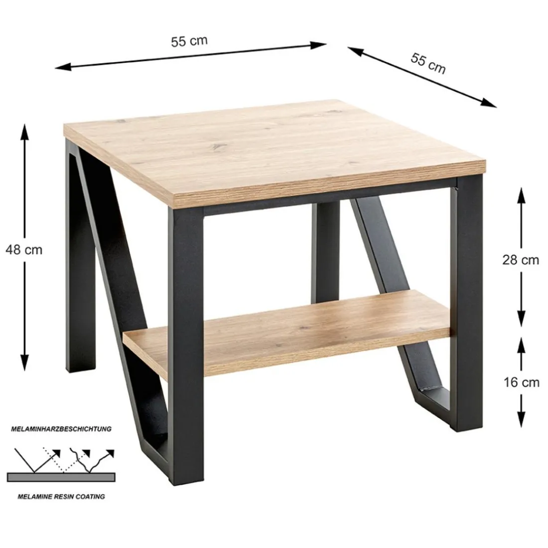 Table d'appoint en métal noir et plateaux décor chêne