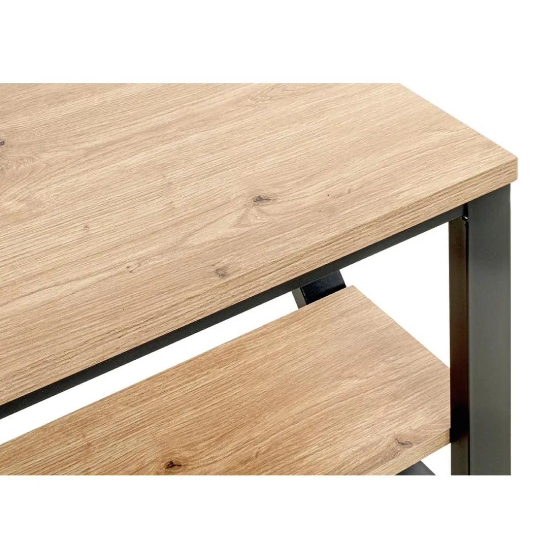 Table d'appoint en métal noir et plateaux décor chêne